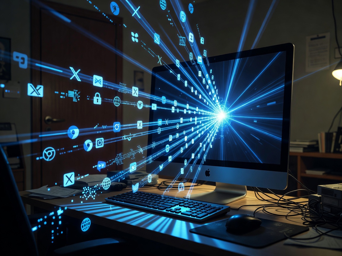 Illustration of a desktop computer blocking websites