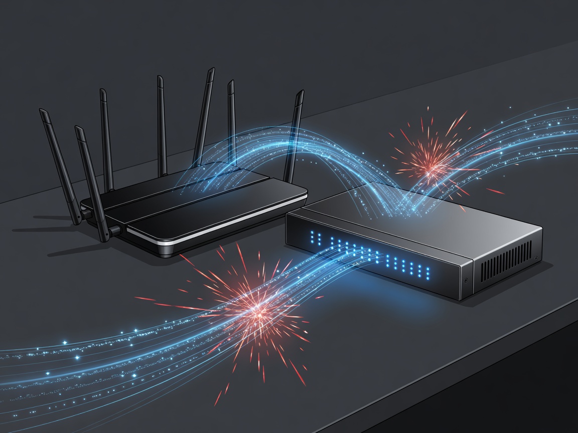 Illustration of a home router and network firewall